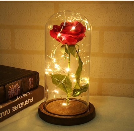 Eternal Rose with LED Lights Encased in Glass Dome