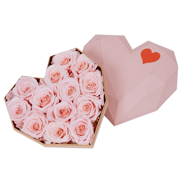 Preserved Pink Rose In Pink Heart Box