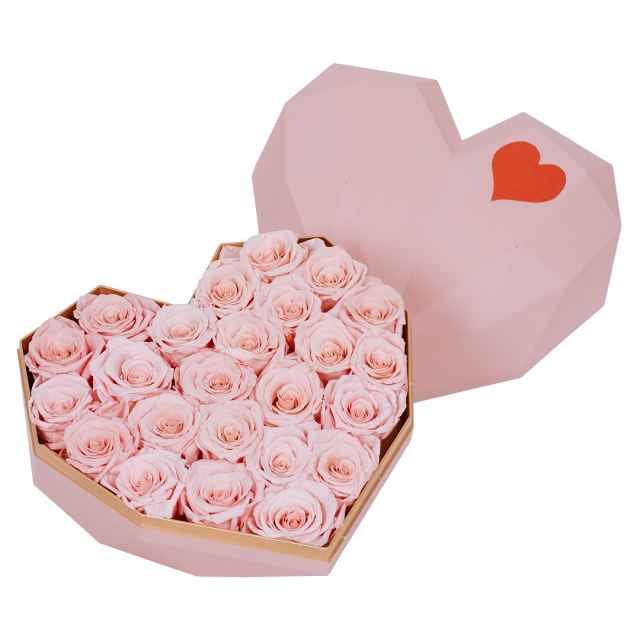 Preserved Pink Rose In Pink Heart Box Big