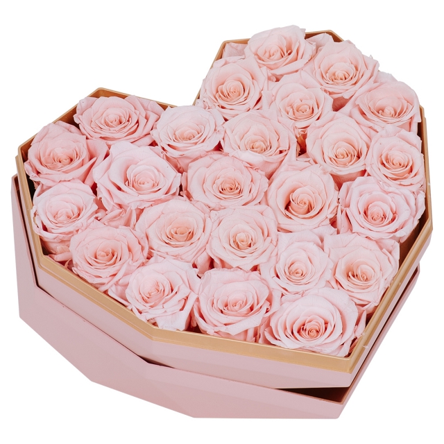 Preserved Pink Rose In Pink Heart Box Big