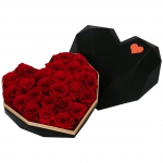 Preserved Red Rose In Black Heart Box Big