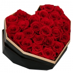 Preserved Red Rose In Black Heart Box Big