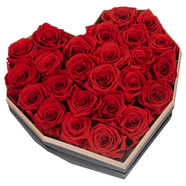Preserved Red Rose In Black Heart Box Big