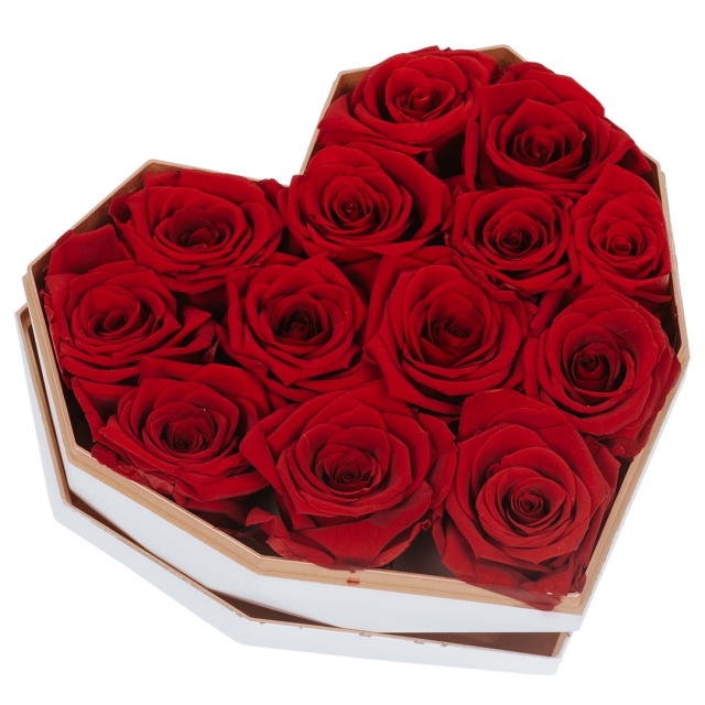 Preserved Red Rose In White Heart Box